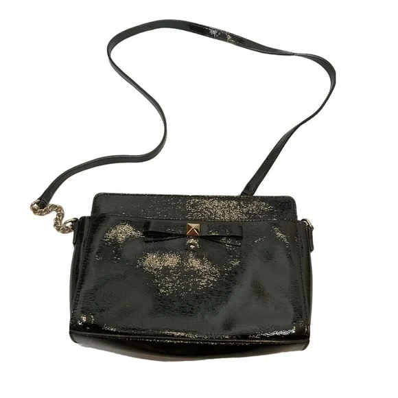 Kate Spade Hancock Park Angelina Crossbody Bag Black Shiny Leather - Picture 1 of 16